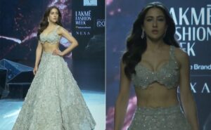 Read more about the article Sara Ali Khan Dazzled On The Ramp In A Glitzy Silver Lehenga At Lakme Fashion Week 2024