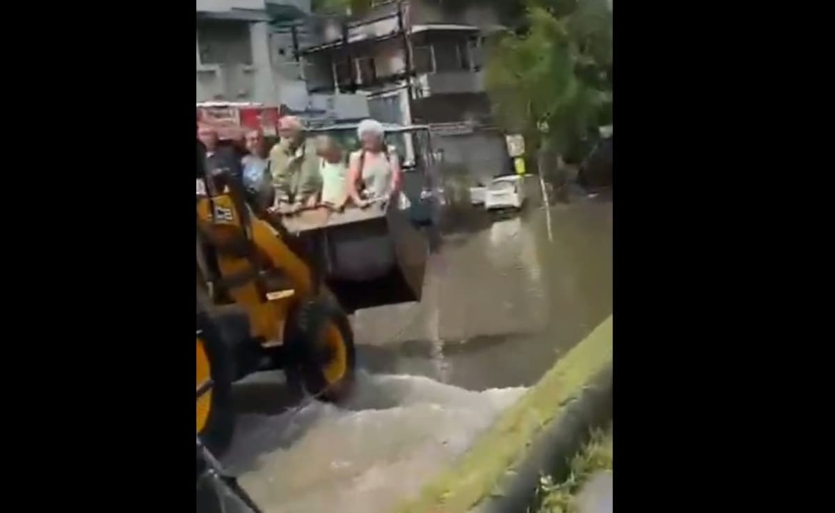 Read more about the article Foreigners Taken On Bulldozer Ride On Flooded Road In Gujarat Vadodara