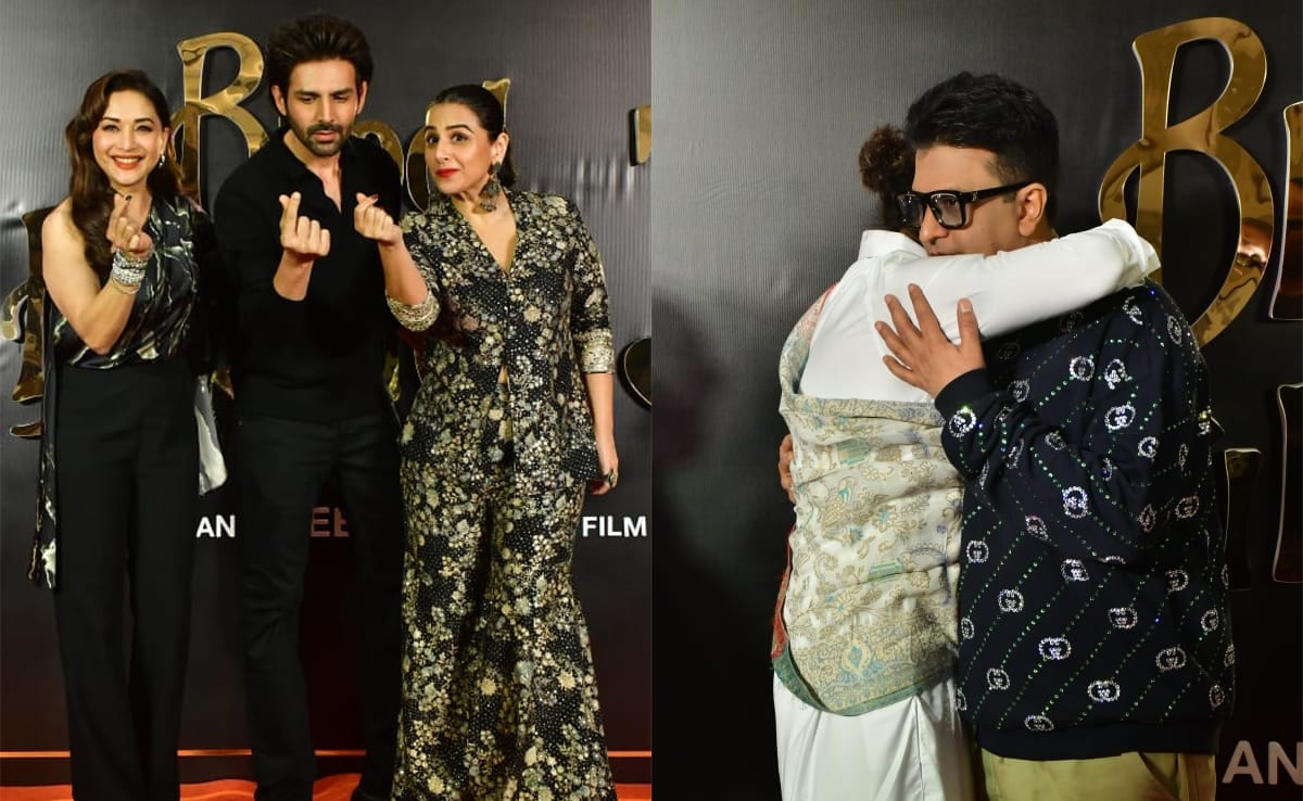 Vidya Balan, Madhuri Dixit, Kartik Aaryan's Red Carpet Moment. Sonu Nigam Hugs Bhushan Kumar