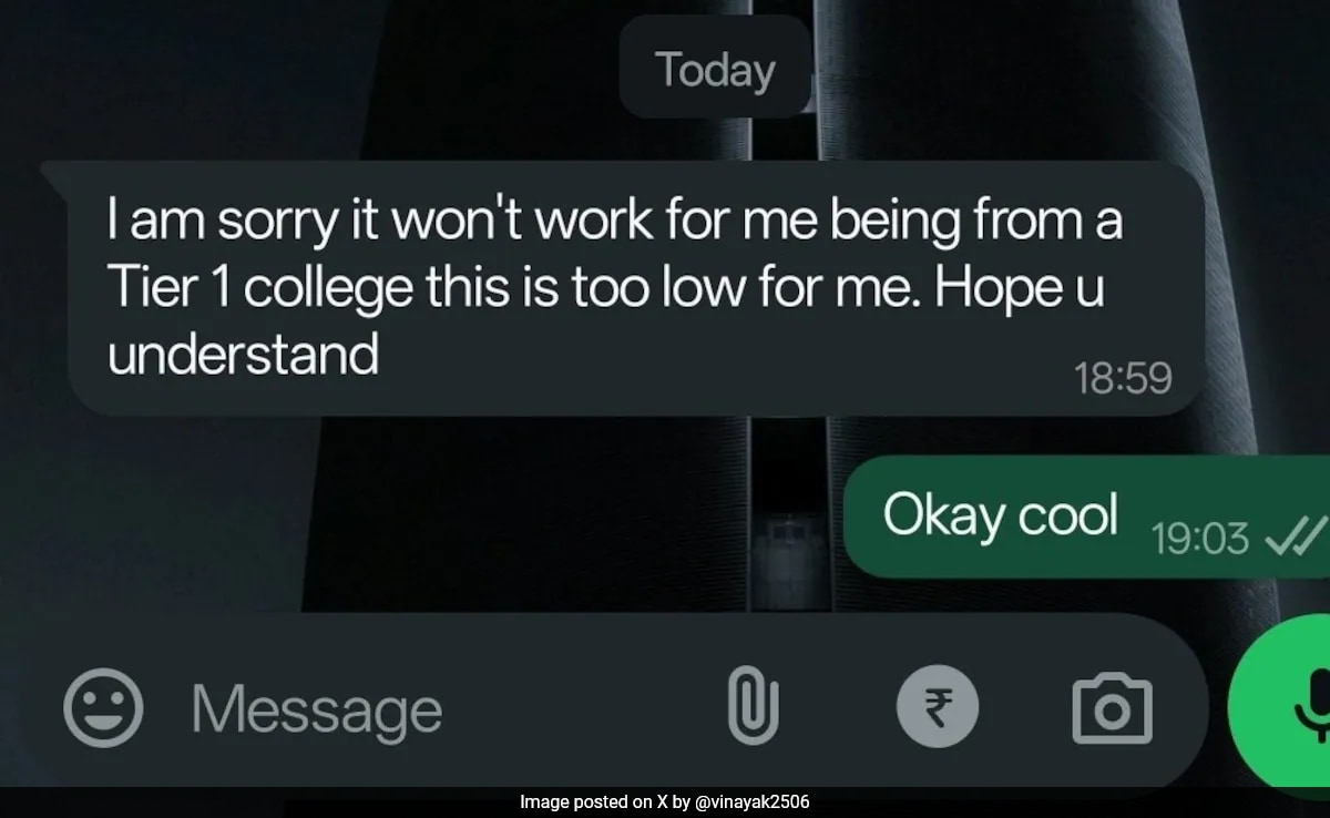 "Tier 1" College Student Rejects Rs 10,000 Internship Offer, Sparks Debate Online