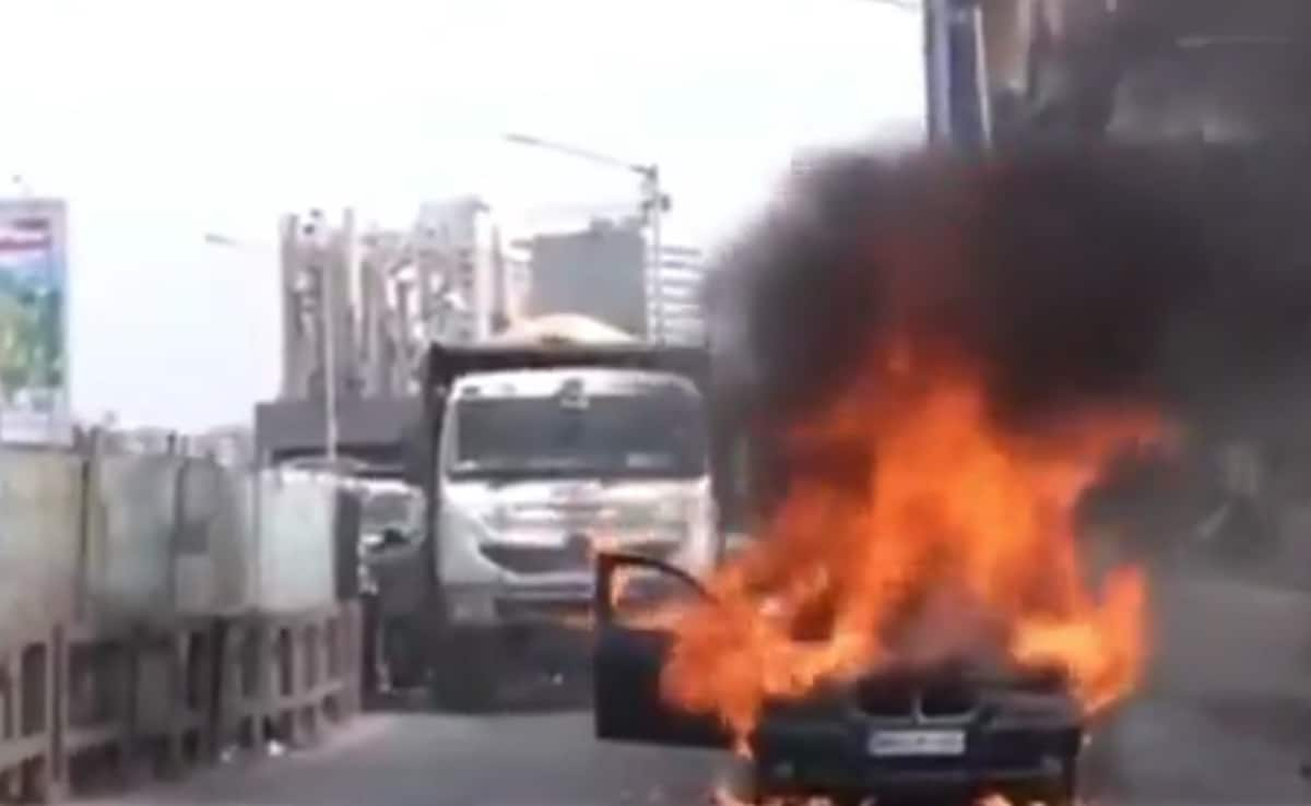 Moving BMW Catches Fire On Mumbai's Jogeshwari Bridge