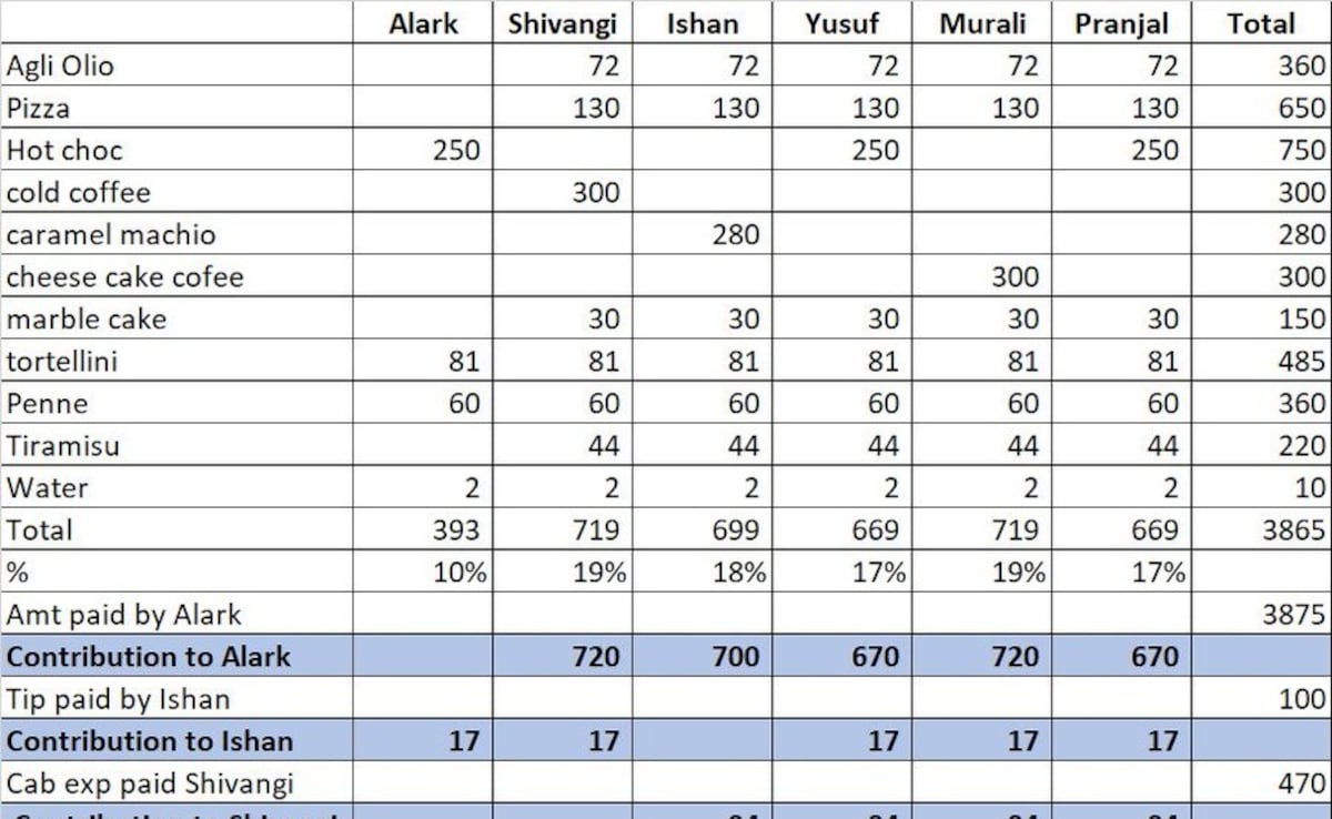 Read more about the article CA Makes Detailed Sheet To Split Food Bill Among Friends, Internet Reacts