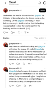 Read more about the article Man Claims His Hotel Booking In Ahmedabad Was Cancelled Just Before Coldplay Concert