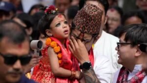 Read more about the article Nepal enthrones two-year-old as living goddess honoured by Hindus and Buddhists – Firstpost