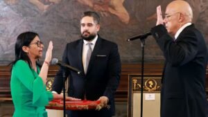 Read more about the article Delcy Rodriguez sworn in as president after she offers to ‘collaborate’ with Trump – Firstpost