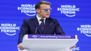 Read more about the article Macron in sunglasses at WEF speech, days after bloodshot eye was in spotlight – Firstpost