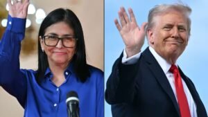 Read more about the article Trump orders re-opening of Venezuela airspace after talk with acting President Rodríguez – Firstpost